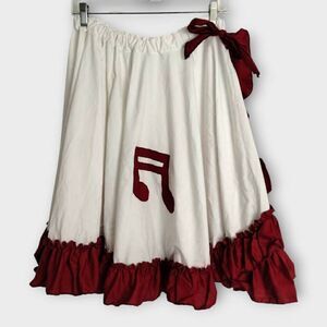 Womens Costume Music Skirt Full Midi White Burgundy Note‎ Halloween Cosplay